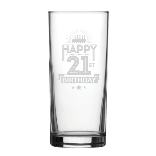 Happy 21st Birthday Cake Design - Engraved Novelty Hiball Glass - The Gift Cabin UK