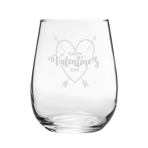 Happy Valentine's Day Heart Design - Engraved Novelty Stemless Wine Gin Tumbler - The Gift Cabin UK