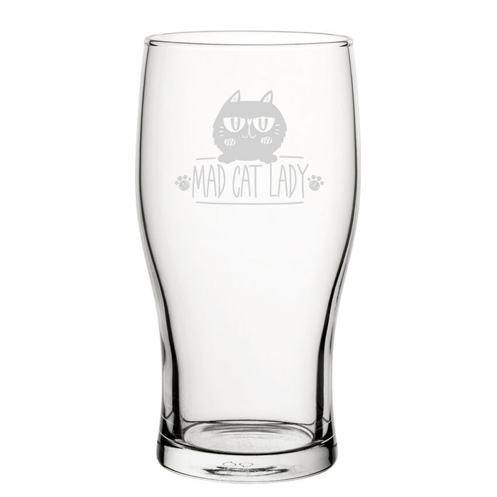 Mad Cat Lady - Engraved Novelty Tulip Pint Glass - The Gift Cabin UK