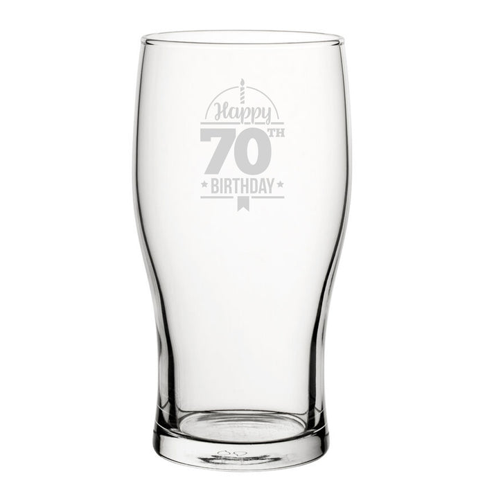 Happy 70th Birthday - Engraved Novelty Tulip Pint Glass - The Gift Cabin UK