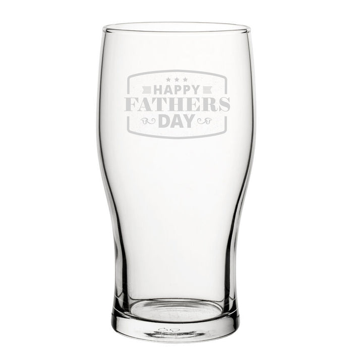 Happy Fathers Day Bordered Design - Engraved Novelty Tulip Pint Glass - The Gift Cabin UK