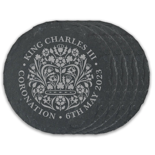 Engraved Commemorative Coronation of the King Set of 4 Slate Coasters - The Gift Cabin UK