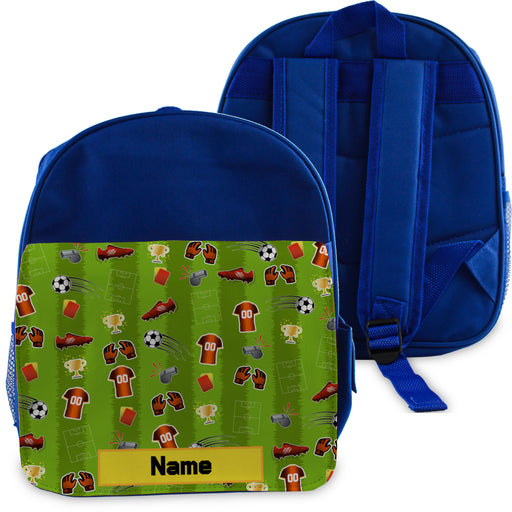 Printed Kids Blue Backpack with Football Pitch Design, Customise with Any Name - The Gift Cabin UK