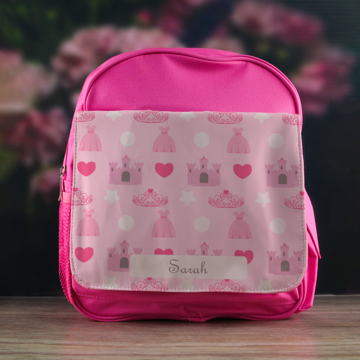 Printed Kids Pink Backpack with Princess Design, Customise with Any Name - The Gift Cabin UK