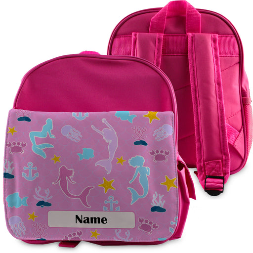 Printed Kids Pink Backpack with Mermaid Design, Customise with Any Name - The Gift Cabin UK