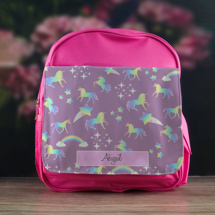 Printed Kids Pink Backpack with Unicorn Design, Customise with Any Name - The Gift Cabin UK