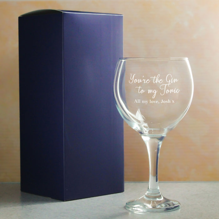 Engraved Gin Balloon Glass with You're the Gin to My Tonic Design, Personalise with Any Message - The Gift Cabin UK