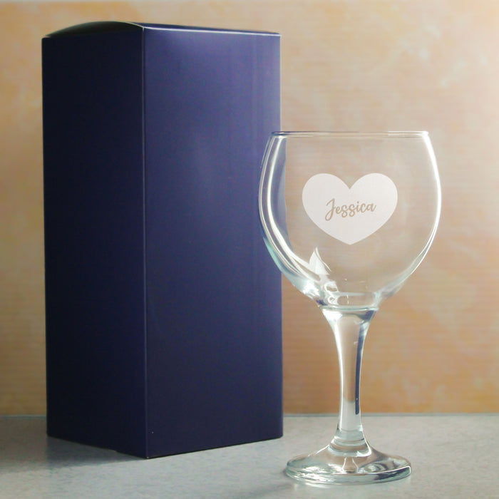 Engraved Gin Balloon Cocktail Glass with Name in Heart Design, Personalise with Any Name - The Gift Cabin UK