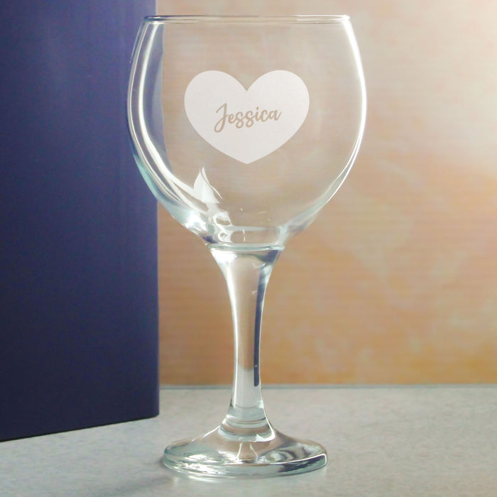 Engraved Gin Balloon Cocktail Glass with Name in Heart Design, Personalise with Any Name - The Gift Cabin UK