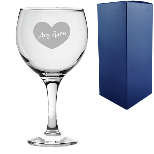 Engraved Gin Balloon Cocktail Glass with Name in Heart Design, Personalise with Any Name - The Gift Cabin UK