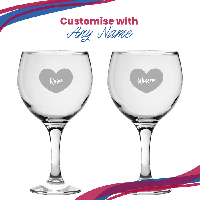 Engraved Gin Balloon Cocktail Glass with Name in Heart Design, Personalise with Any Name - The Gift Cabin UK