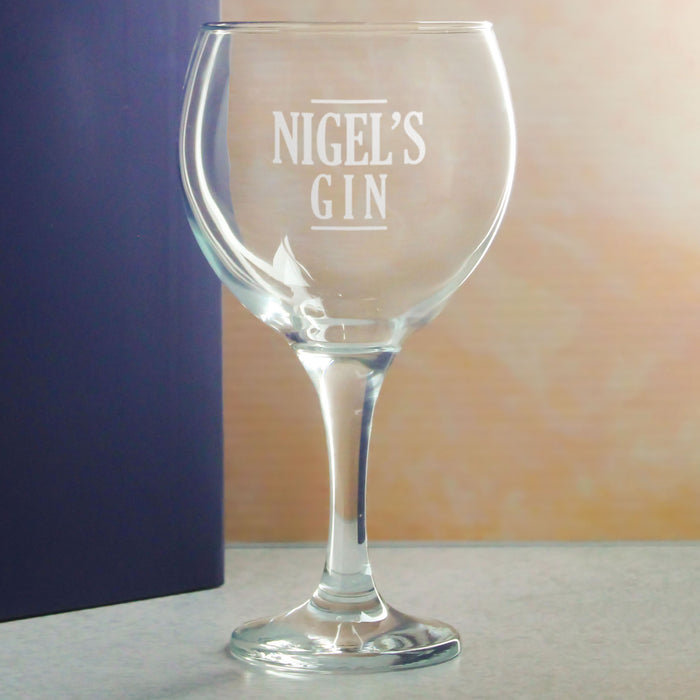 Engraved Gin Balloon Cocktail Glass with Name's Gin Serif Design, Personalise with Any Name - The Gift Cabin UK