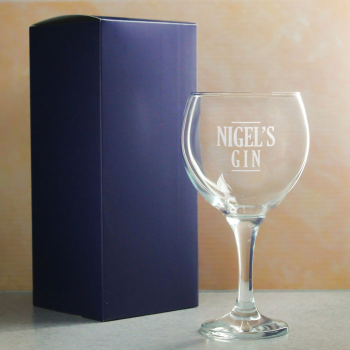 Engraved Gin Balloon Cocktail Glass with Name's Gin Serif Design, Personalise with Any Name - The Gift Cabin UK