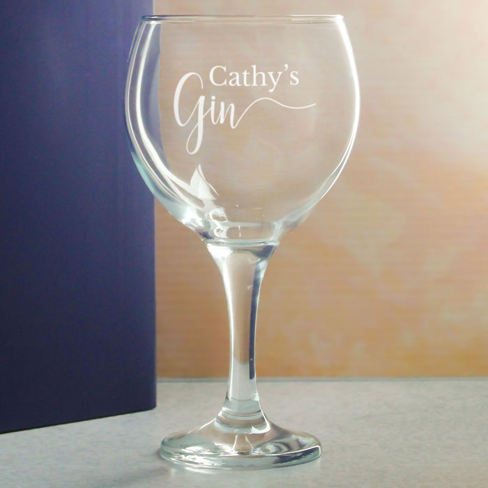 Engraved Gin Balloon Cocktail Glass with Name's Gin Design, Personalise with Any Name - The Gift Cabin UK