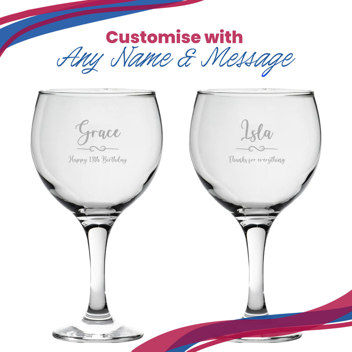 Engraved Gin Balloon Glass with Flourish Design, Personalise with Any Name and Message - The Gift Cabin UK