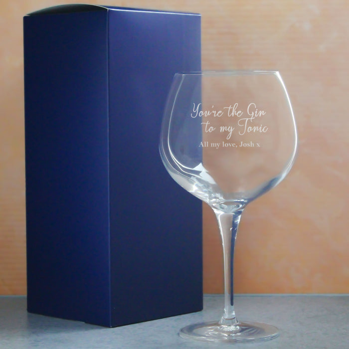 Engraved Primeur Gin Balloon Glass with You're the Gin to My Tonic Design, Personalise with Any Message - The Gift Cabin UK