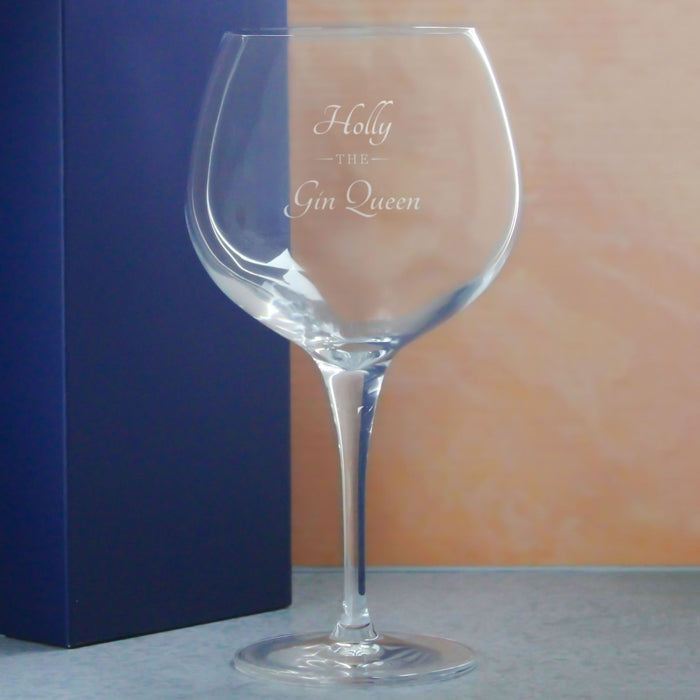 Engraved Primeur Gin Balloon Cocktail Glass with The Gin Queen Design, Personalise with Any Name - The Gift Cabin UK