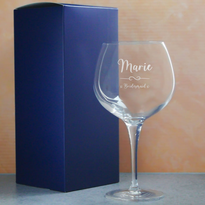 Engraved Primeur Gin Balloon Glass with Flourish Design, Personalise with Any Name and Message - The Gift Cabin UK