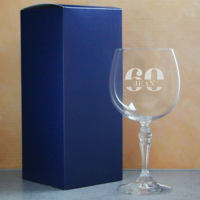 Engraved Crystal Gin and Tonic Cocktail Glass with Name in 60 Design - The Gift Cabin UK