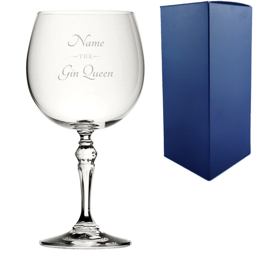 Engraved Crystal Gin and Tonic Cocktail Glass with The Gin Queen Design, Personalise with Any Name - The Gift Cabin UK