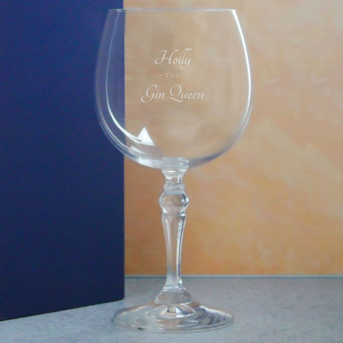 Engraved Crystal Gin and Tonic Cocktail Glass with The Gin Queen Design, Personalise with Any Name - The Gift Cabin UK