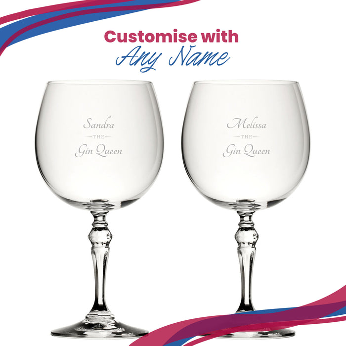 Engraved Crystal Gin and Tonic Cocktail Glass with The Gin Queen Design, Personalise with Any Name - The Gift Cabin UK