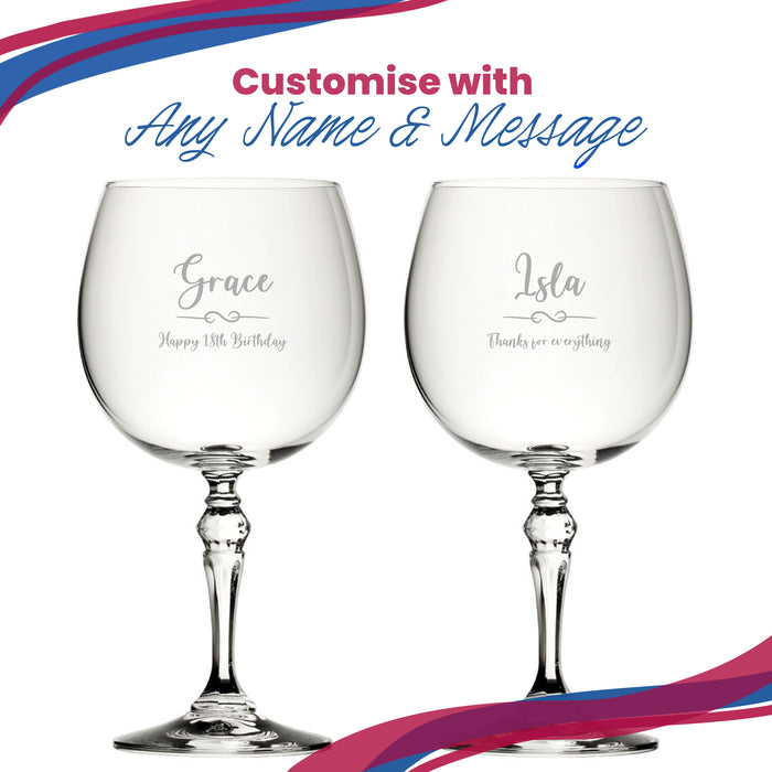 Engraved Crystal Gin and Tonic Glass with Flourish Design, Personalise with Any Name and Message - The Gift Cabin UK