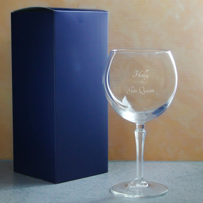 Engraved Hudson Gin Balloon Cocktail Glass with The Gin Queen Design, Personalise with Any Name - The Gift Cabin UK