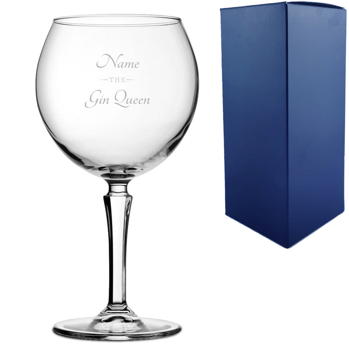 Engraved Hudson Gin Balloon Cocktail Glass with The Gin Queen Design, Personalise with Any Name - The Gift Cabin UK