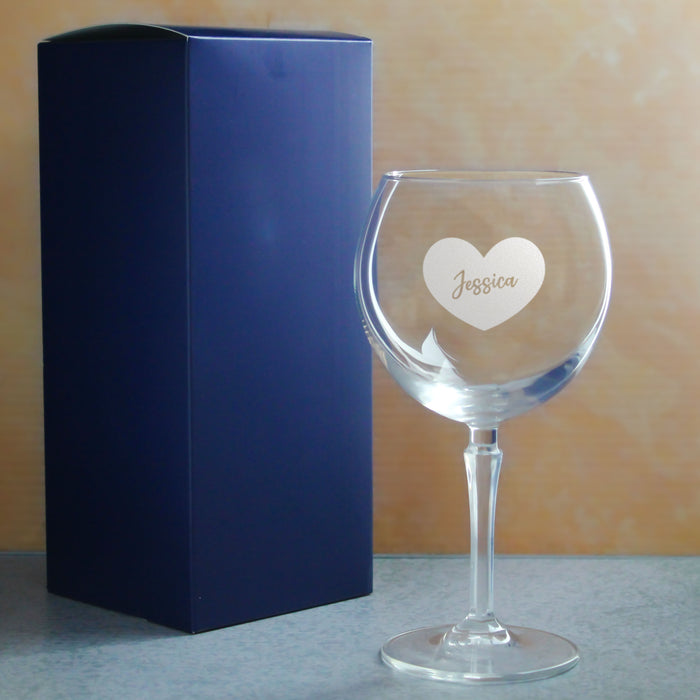 Engraved Hudson Gin Balloon Cocktail Glass with Name in Heart Design, Personalise with Any Name - The Gift Cabin UK