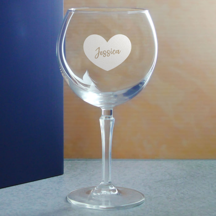 Engraved Hudson Gin Balloon Cocktail Glass with Name in Heart Design, Personalise with Any Name - The Gift Cabin UK