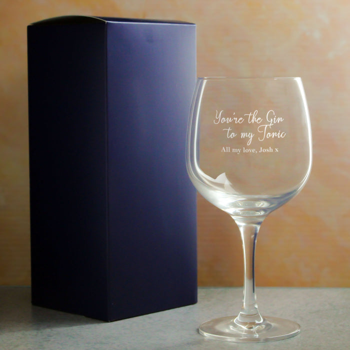 Engraved Spanish Gin Copa Balloon Glass with You're the Gin to My Tonic Design, Personalise with Any Message - The Gift Cabin UK