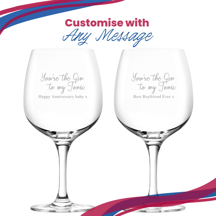 Engraved Spanish Gin Copa Balloon Glass with You're the Gin to My Tonic Design, Personalise with Any Message - The Gift Cabin UK