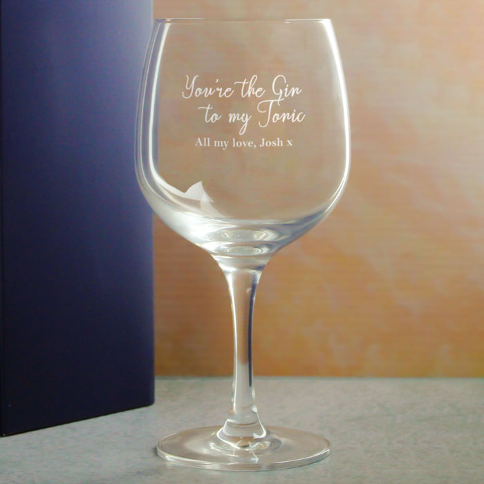 Engraved Spanish Gin Copa Balloon Glass with You're the Gin to My Tonic Design, Personalise with Any Message - The Gift Cabin UK