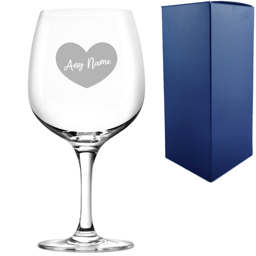 Engraved Spanish Gin Copa Balloon Cocktail Glass with Name in Heart Design, Personalise with Any Name - The Gift Cabin UK