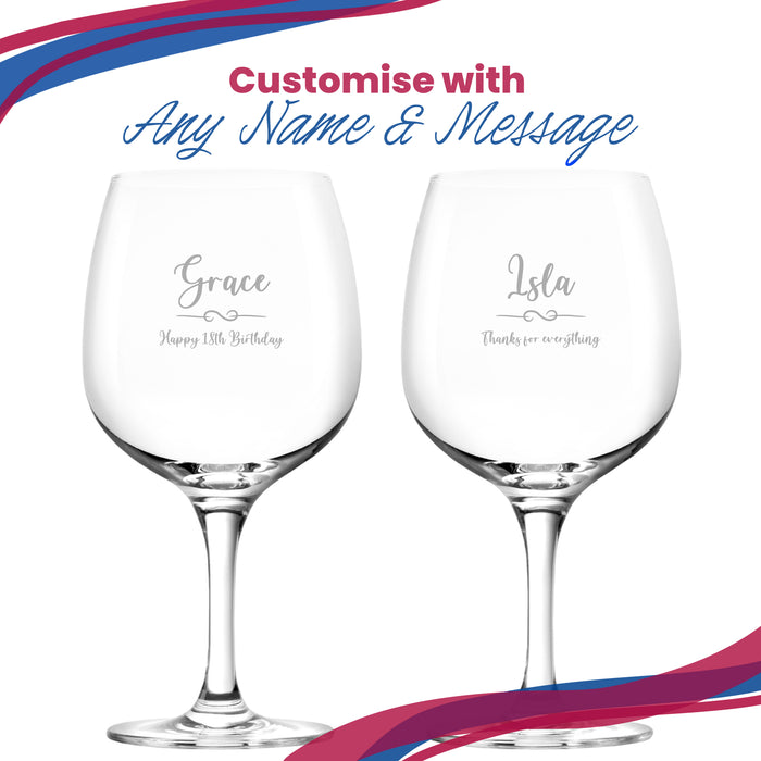 Engraved Spanish Gin Copa Balloon Glass with Flourish Design, Personalise with Any Name and Message - The Gift Cabin UK