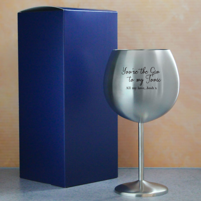 Engraved Metal Gin Balloon Glass with You're the Gin to My Tonic Design, Personalise with Any Message - The Gift Cabin UK