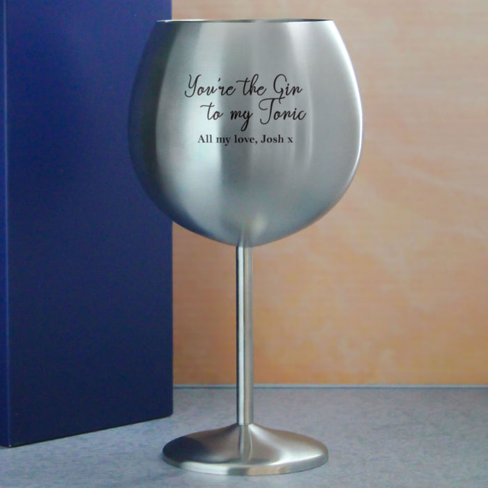 Engraved Metal Gin Balloon Glass with You're the Gin to My Tonic Design, Personalise with Any Message - The Gift Cabin UK