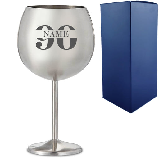 Engraved Metal Gin Balloon Cocktail Glass with Name in 90 Design - The Gift Cabin UK