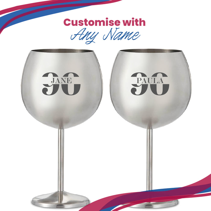 Engraved Metal Gin Balloon Cocktail Glass with Name in 90 Design - The Gift Cabin UK