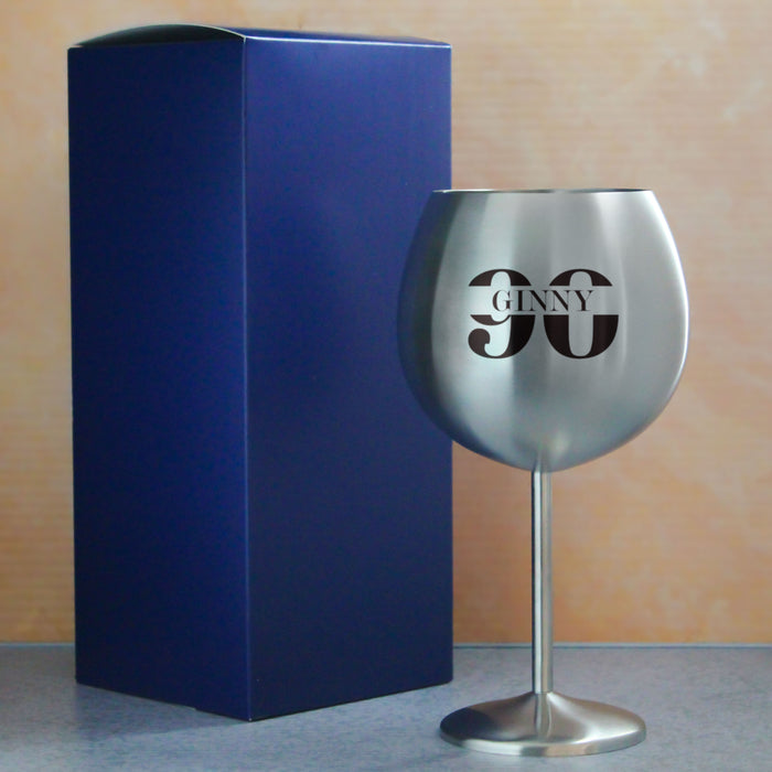 Engraved Metal Gin Balloon Cocktail Glass with Name in 90 Design - The Gift Cabin UK