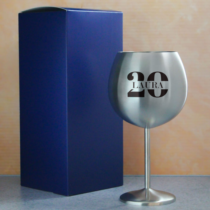 Engraved Metal Gin Balloon Cocktail Glass with Name in 20 Design - The Gift Cabin UK