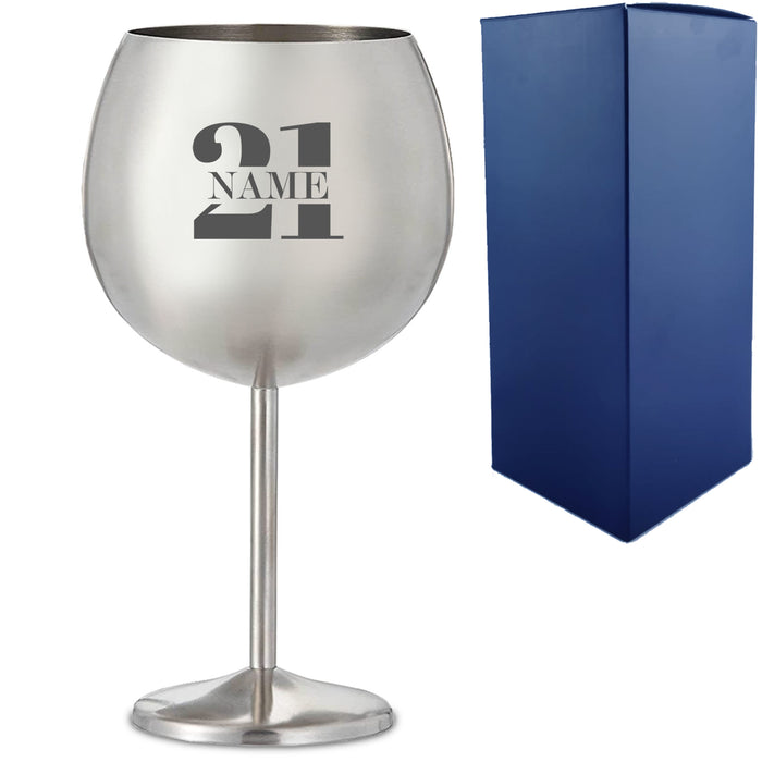 Engraved Metal Gin Balloon Cocktail Glass with Name in 21 Design - The Gift Cabin UK