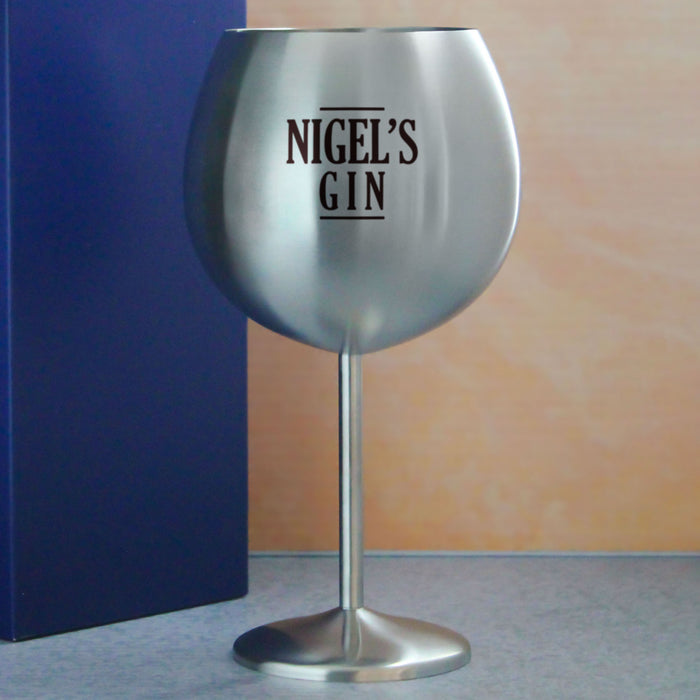 Engraved Metal Gin Balloon Cocktail Glass with Name's Gin Serif Design, Personalise with Any Name - The Gift Cabin UK