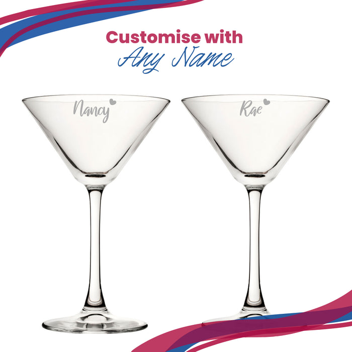 Engraved Enoteca Martini Cocktail Glass with Name with Heart Design, Personalise with Any Name - The Gift Cabin UK