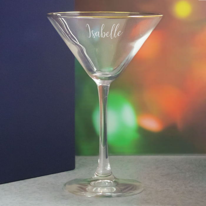 Engraved 7.5oz Gold Rim Martini Cocktail Glass with Script Name, Personalise with Any Name - The Gift Cabin UK