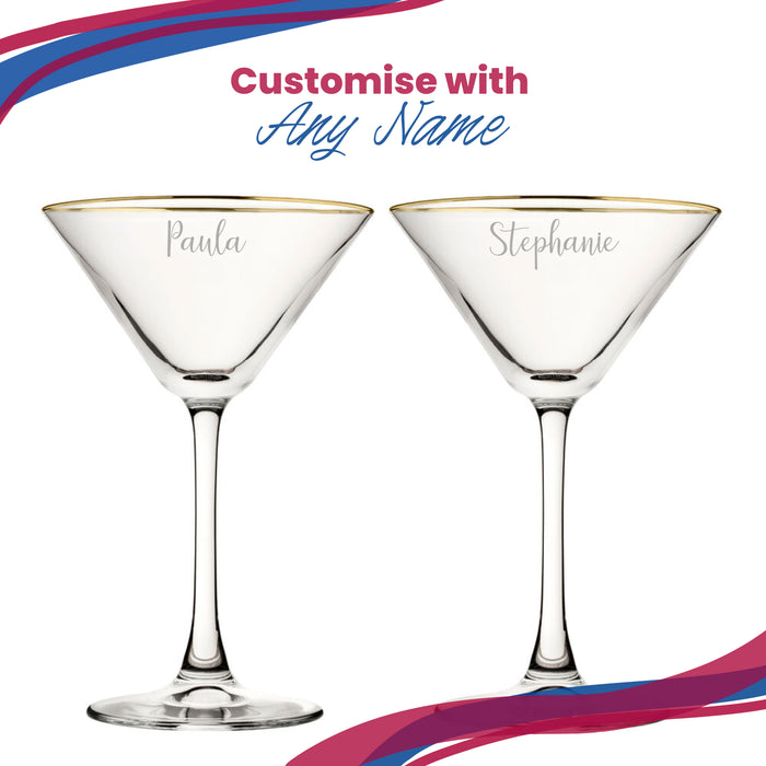 Engraved 7.5oz Gold Rim Martini Cocktail Glass with Script Name, Personalise with Any Name - The Gift Cabin UK