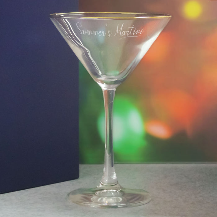 Engraved Gold Rim Martini Cocktail Glass with Name's Martini Design, Personalise with Any Name - The Gift Cabin UK