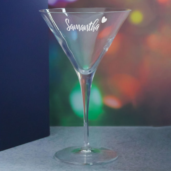 Engraved Allegro Martini Cocktail Glass with Name with Heart Design, Personalise with Any Name - The Gift Cabin UK