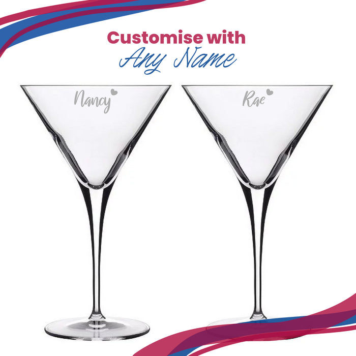 Engraved Allegro Martini Cocktail Glass with Name with Heart Design, Personalise with Any Name - The Gift Cabin UK